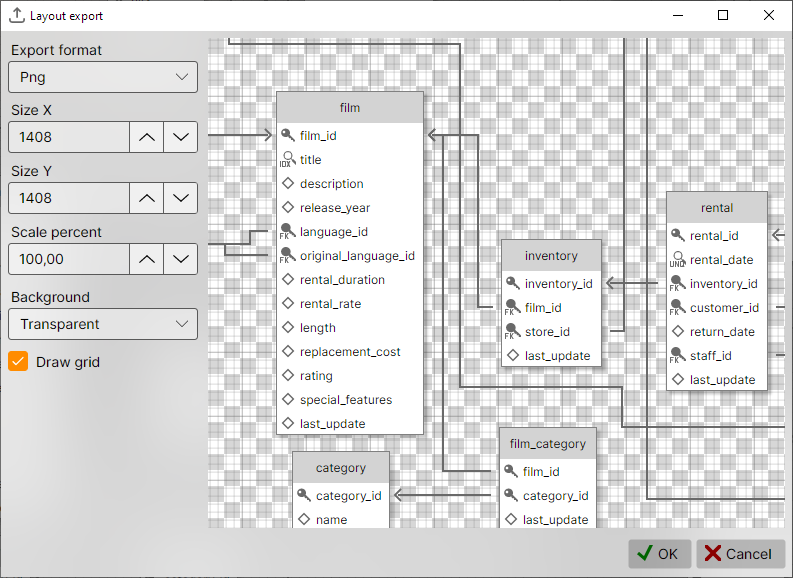 Export layout window